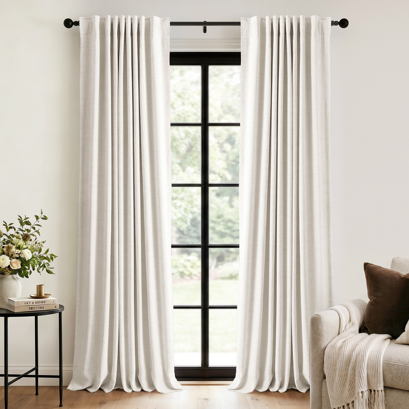 Graciella Faux Linen Blackout Curtain Set, 50" W x 90" L, Beige