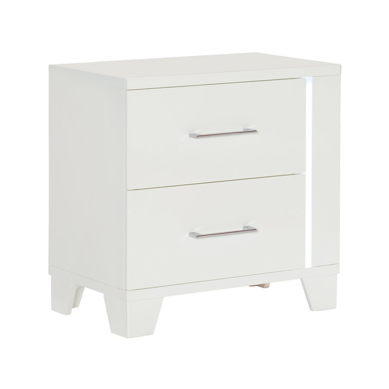 Table de chevet 1pc blanche avec finition brillante blanche