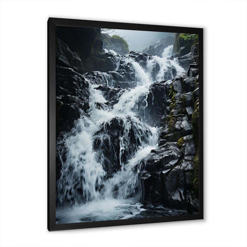 Chute d'eau dynamique sur toile, H 20 po x l 12 po x P 1 po, Cadre simple noir