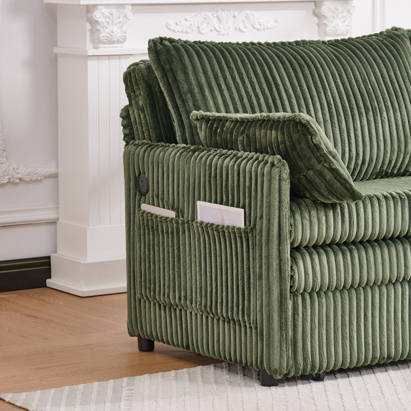 Canapé-lit convertible avec ports USB et revêtement en velours côtelé, Vert