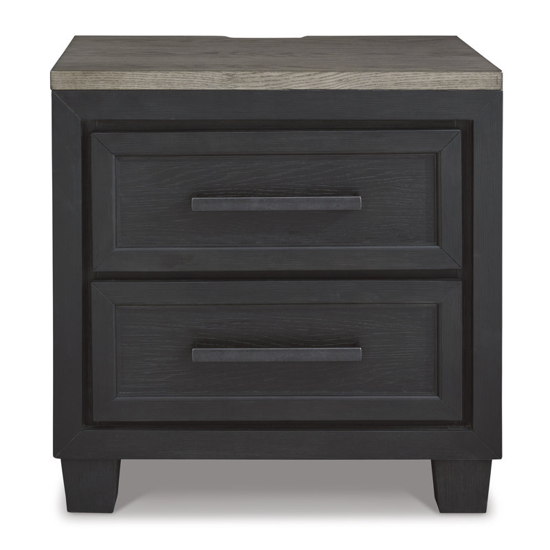 27" Black and Brown Oak 2-Drawer Nightstand