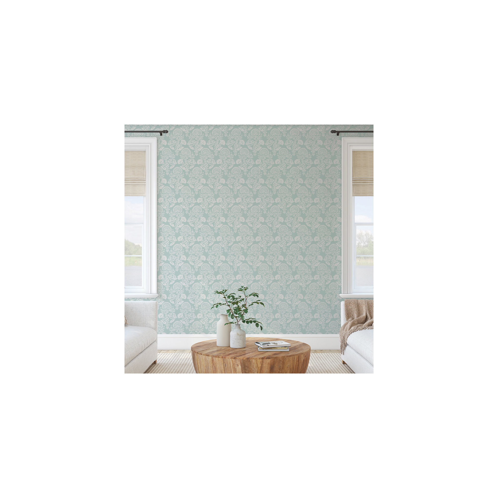 Floral Damask Peel and Stick Wallpaper, Mint