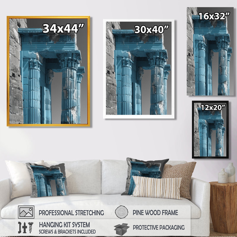 Bleu, gris, intemporel, trésor romain - Monument, art mural, salon, H 30 po x l 40 po, Toile tendue