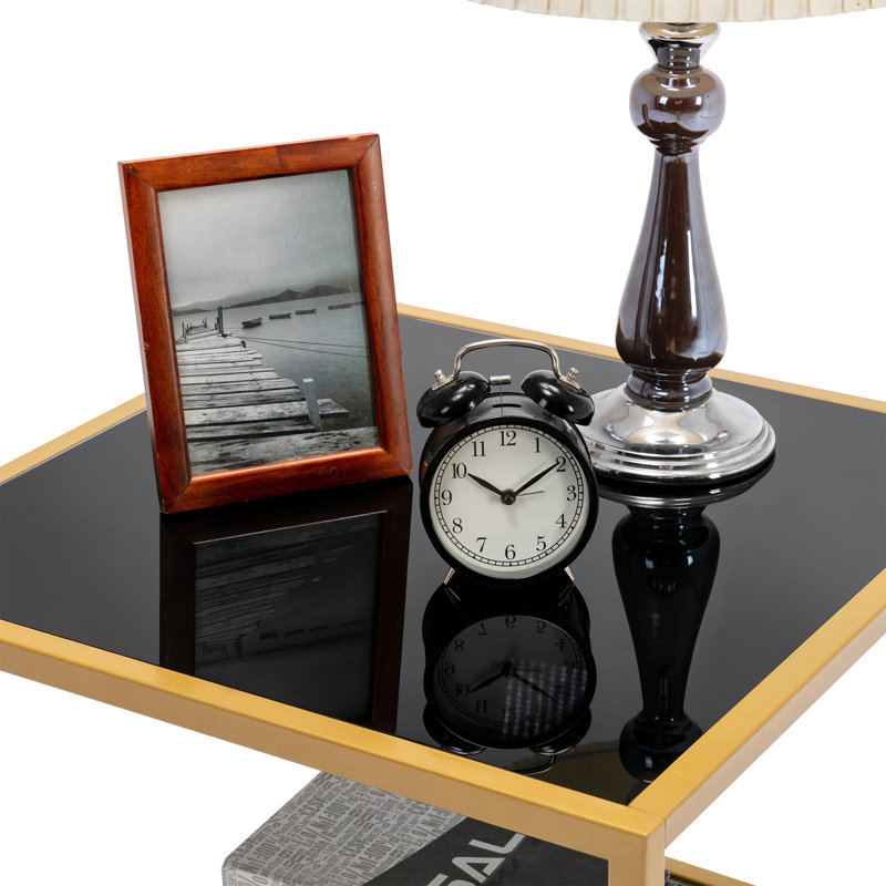 Stansberry Glass Top End Table, Black, Gold