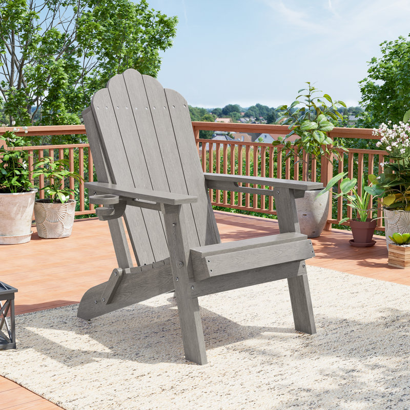 Chaise Adirondack pliante en PEHD robuste, capacité 350 lb, chaise Adirondack d'extérieur avec porte-gobelet pour patio, pelouse et balcon