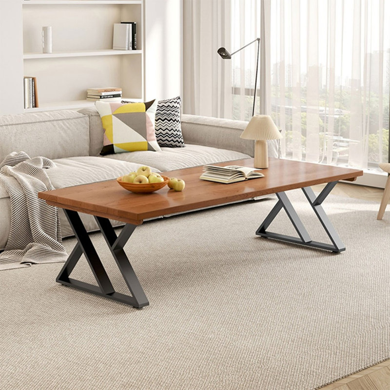 Table basse en cerisier massif et acier, 17.72" H x 55.12" L x 27.56" W