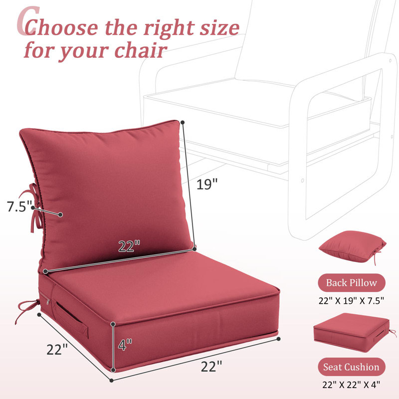 Ensemble de coussins de siège d'extérieur Wynee, 4", Rouge / fuchsia, L 22 po x P 22 po