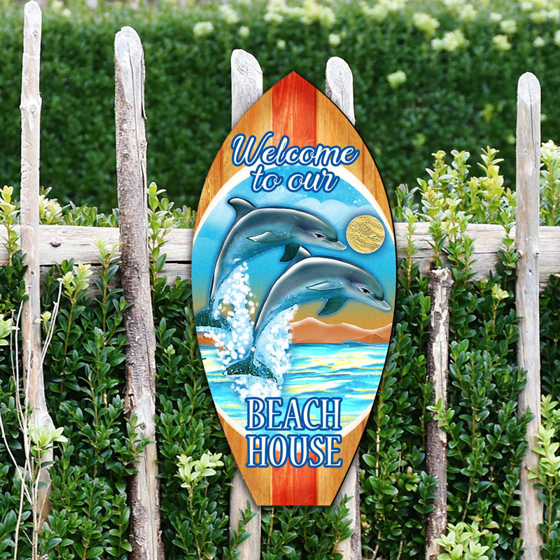 Cintre de porte en bois paysages welcome surf, H 12 po x l 9 po x P 0,25 po