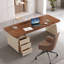 Bureau rectangulaire à 3 tiroirs en bois manufacturé brun noyer + cristal crème-690305336-690305337