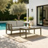Junco Teak Outdoor Two-person Patio Set With Cushions And Coffee Table