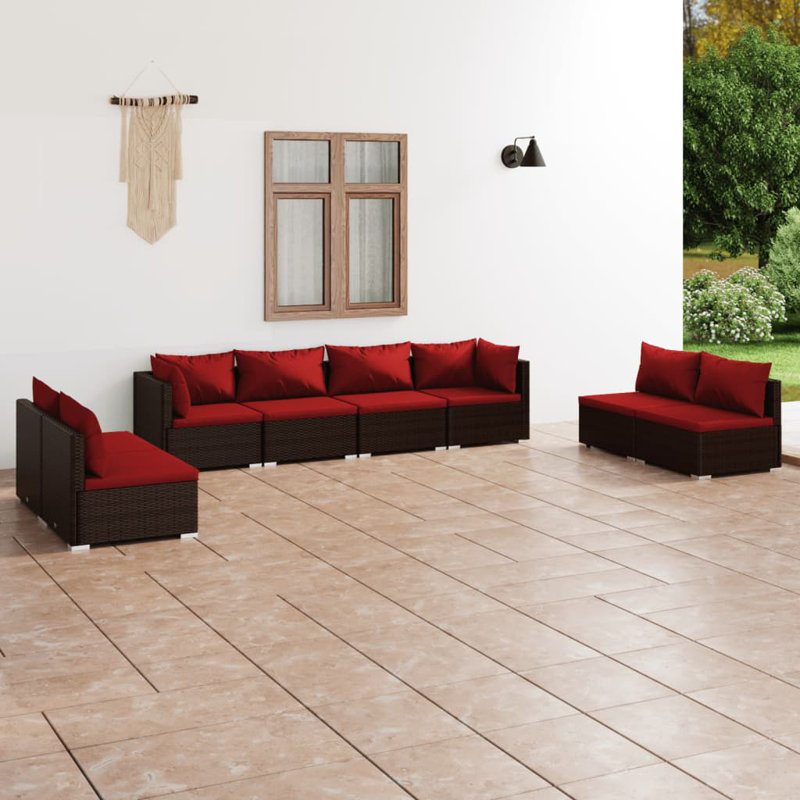 8 Piece Lounge Sofa Seating Group, Cinnamon Red, Brown