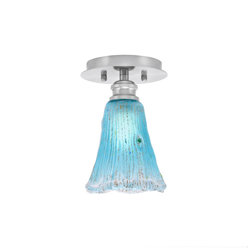 Edge 1 Light Semi-Flush With 5.5" Fluted Teal Crystal Glass, Brushed Nickel