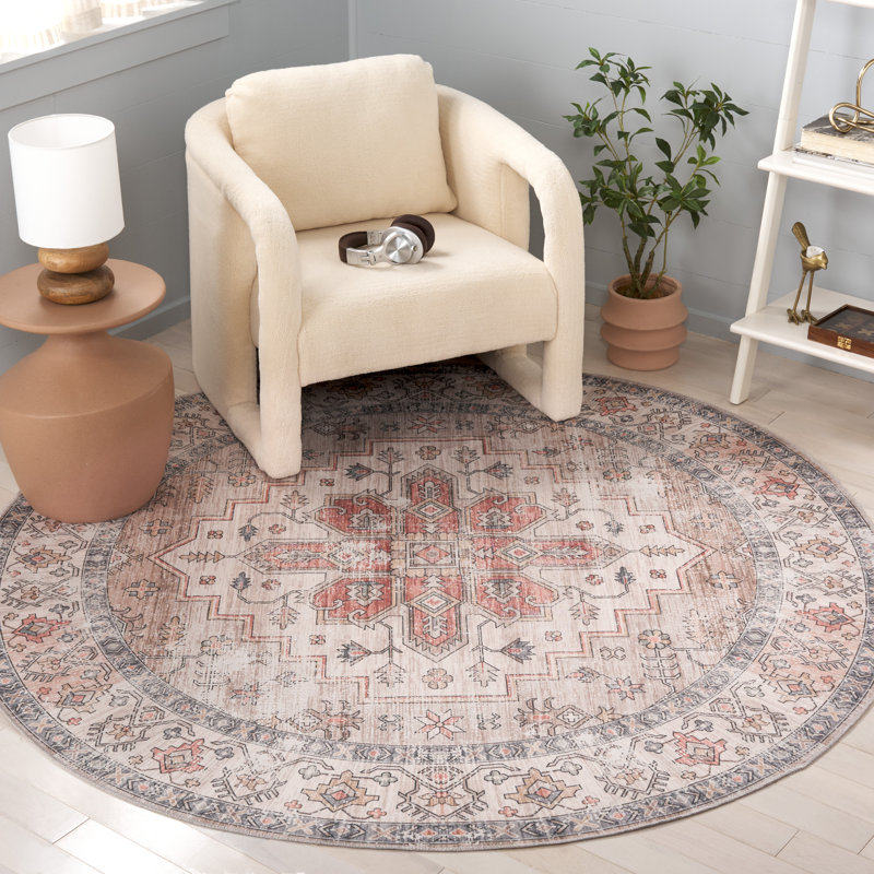 Maritess Machine Washable Southwestern Rug, Round 6'