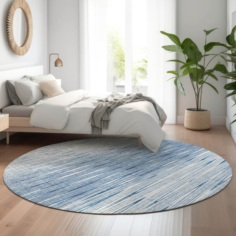 Premium Machine Washable Prisco Blue Rug, Round 8'