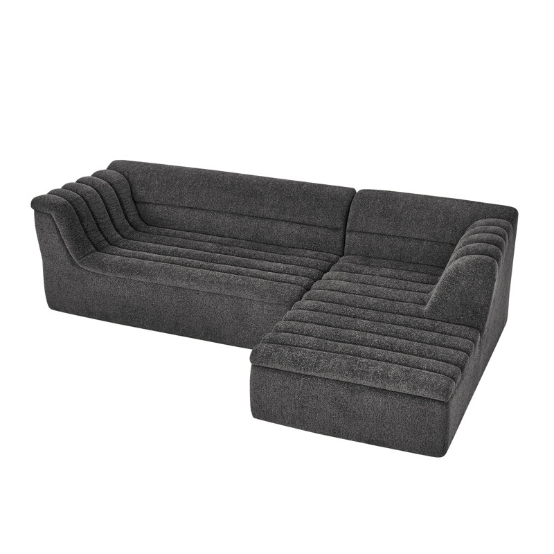 106" L-Shaped Modular Sectional Sofa With Chaise For Living Room, Chenille Upholstered Boneless Couches With Wave-Shaped Armrest, No Pillows Included