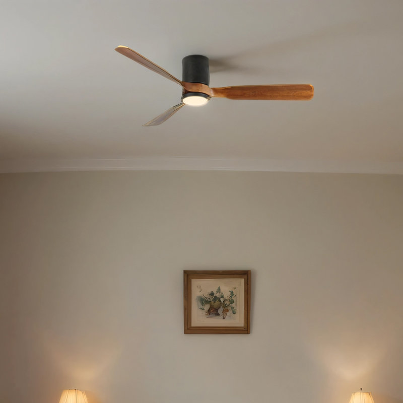 Ventilateur de plafond encastré noir mat intérieur / extérieur 60 po à DEL avec pales en bois, télécommande CC 6 vitesses