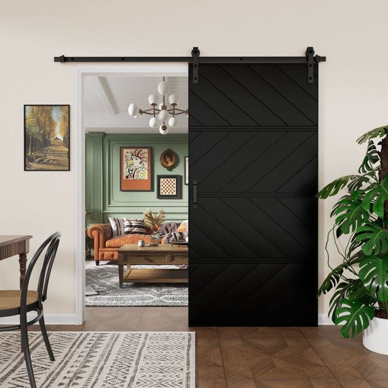 Porte de grange coulissante en bois de 42 po x 84 po de style moderne 42 po x 84 po avec ensemble de quincaillerie (installation facile)