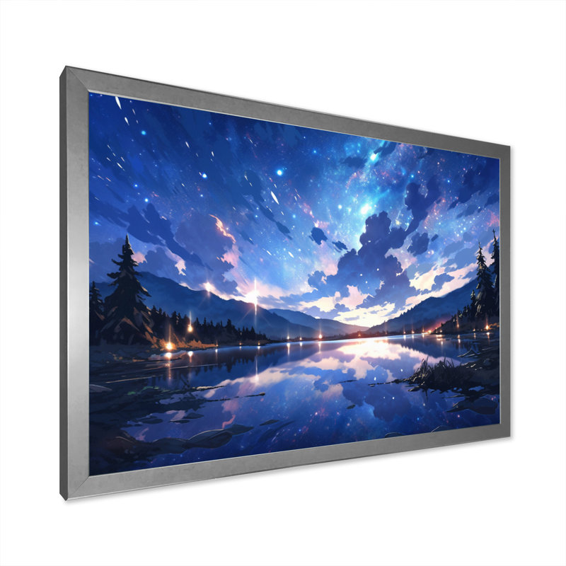 «Idyllic Landscape I», reproduction sur toile, Cadre simple argenté, H 34 po x l 44 po x P 1,5 po