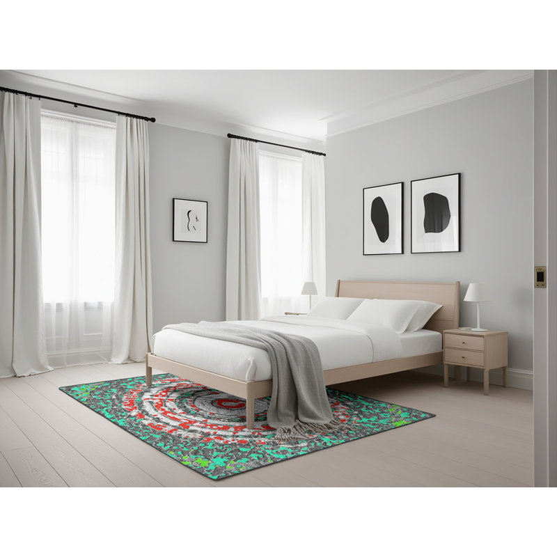 Vert Tapis décoratif, Rectangle 5 pi x 7 pi