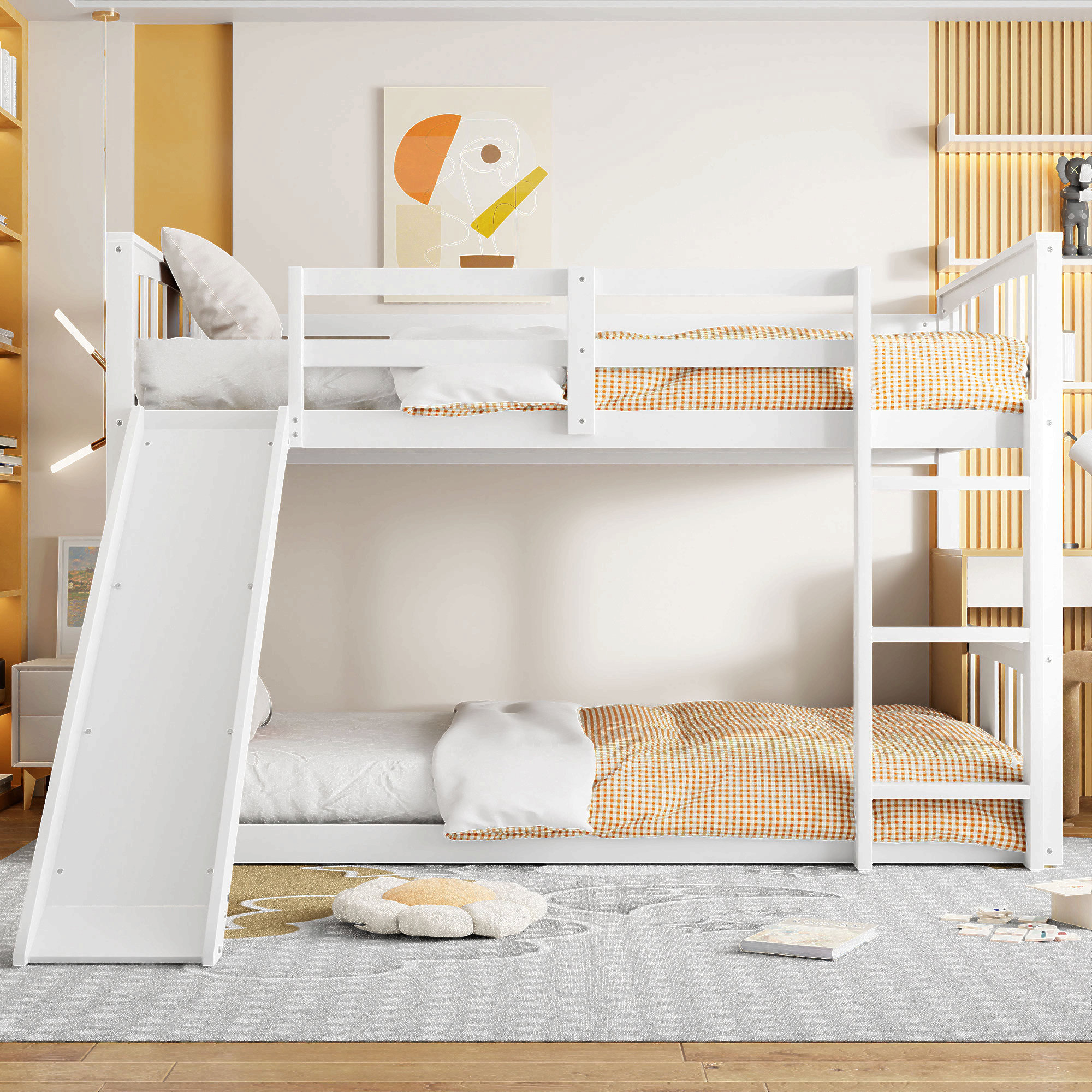 Alwyn Home Twin Over Twin Bunk Bed With Slide And Ladder | Wayfair