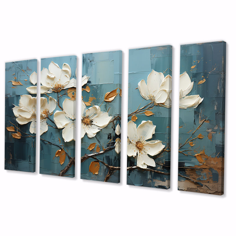 Art mural blanc et bleu avec charmantes fleurs printanières II - fleurs, H 28 po x l 60 po