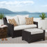 Causeuse d'extérieur en osier de 55 po de large avec housses de coussin Sunbrella Fionnula