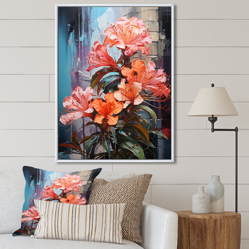 Éclat de hibiscus de couleur tropicale sur toile, Cadre flottant blanc, H 32 po x l 24 po x P 1 po