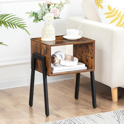 Stackable Nightstands Set of 2 with Open Storage Shelf – Rustic Brown Side Tables