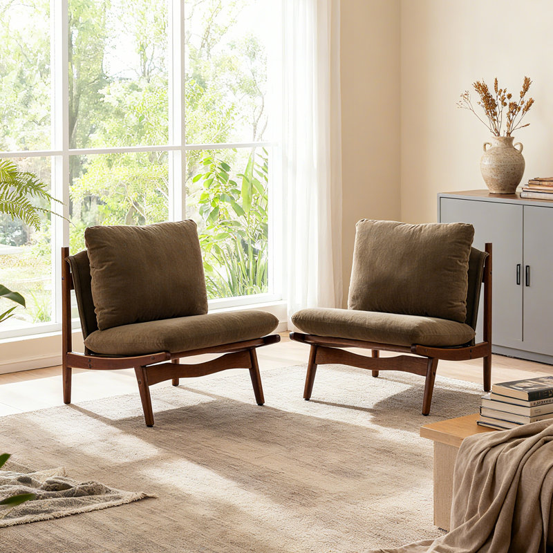 Chaise d'appoint Vista avec cadre en bois naturel Vista, ensemble de 2, Brown Polyester, Natural