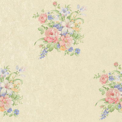 non-woven wallpaper | floral wallpaper | beige / cream, blue, brown 10.05 X 0.53 M