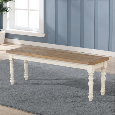 Banc de salle à manger en bois deux tons, blanc antique et chêne vieilli
