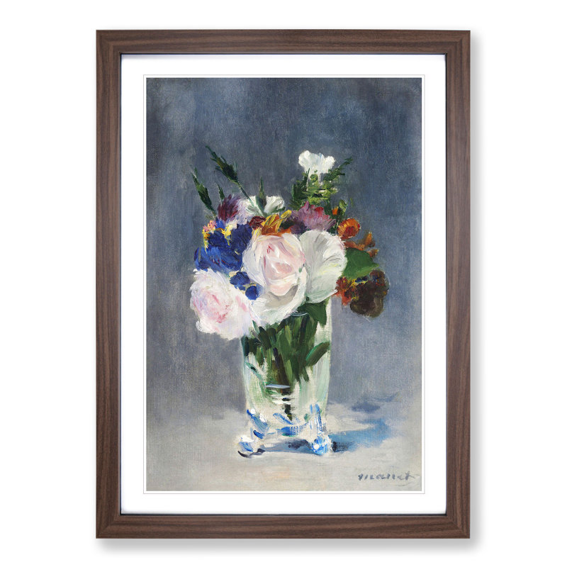 Flowers in a Crystal Vase by Edouard Manet - Picture Frame Graphic Art, Walnut Framed, 65cm H x 48cm W x 2cm D