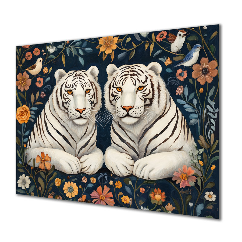 Gardiens du jardin folklorique - Affiche murale en métal Tigre blanc, H 24 po x l 32 po