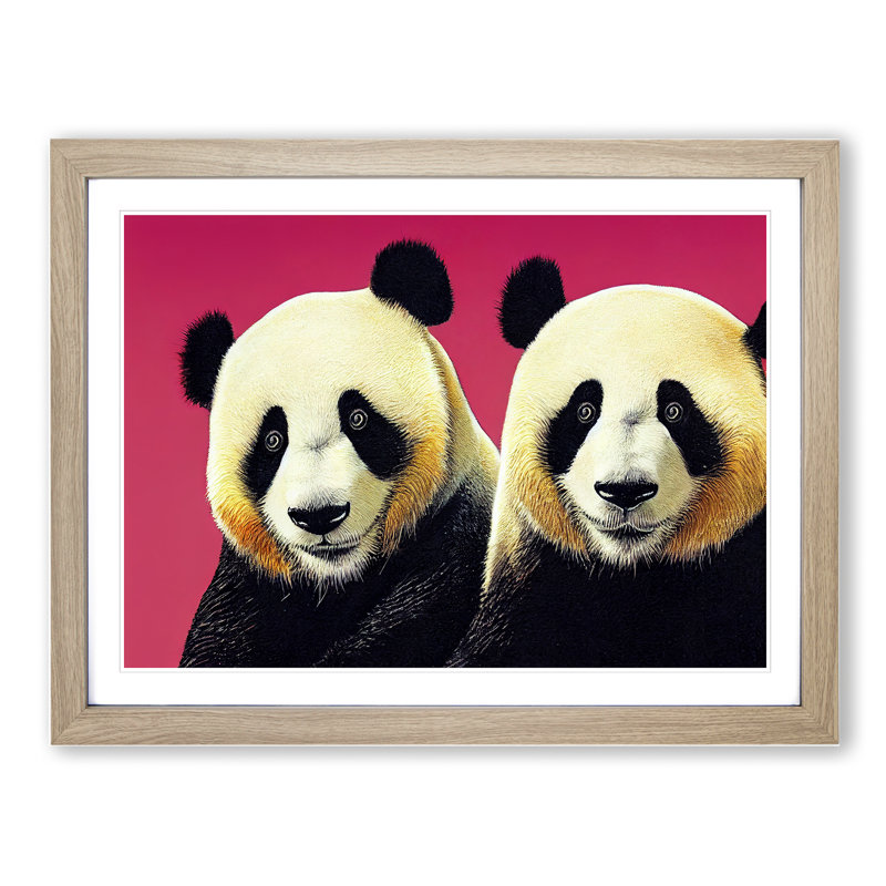 Splendid Pandas - Framed Print, 25cm H x 34cm W x 2cm D, Oak