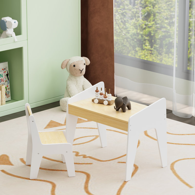 Ensemble de table pour enfants avec une chaise, table d'étude pour enfants en bois, enfants 2-8 ans, blanc
