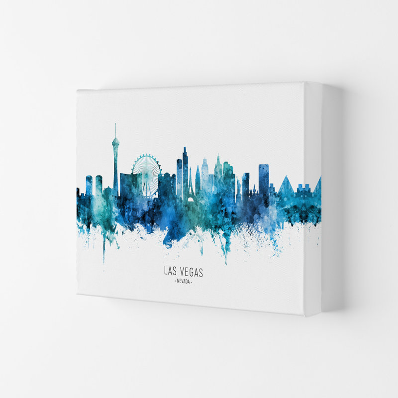 Las Vegas Nevada Skyline Blue City Name by Michael Tompsett - Print, Wrapped Canvas, 59.4cm H x 84cm W x 4cm D