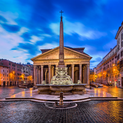 Piazza Della Rotonda And Pantheon, Rome, Italy - Wrapped Canvas Print