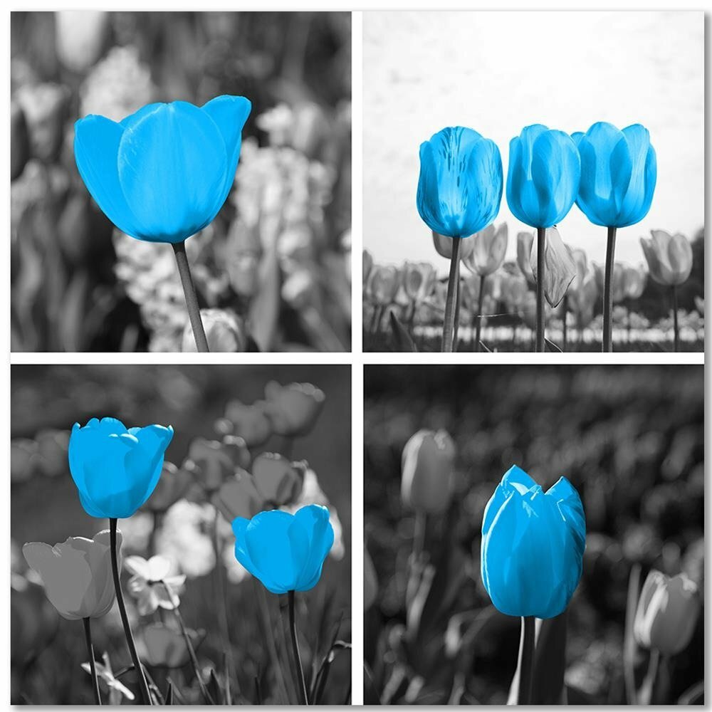 Leinwandbild Set aus blauen Tulpen