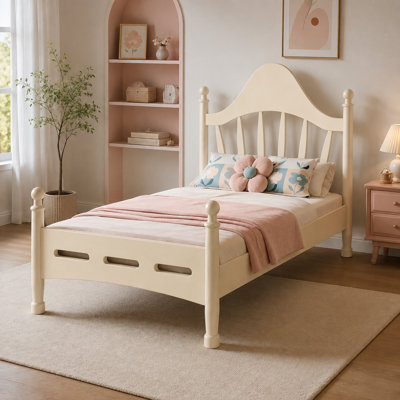 Lit plateforme simple en pin massif avec tête de lit élégante, sommier à lattes, sans sommier tapissier, design discret, beige