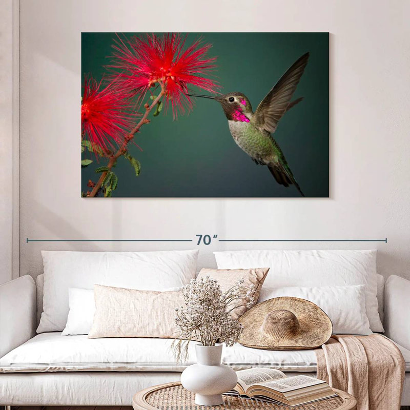Colibri ronce et fleur, H 32 po x l 48 po