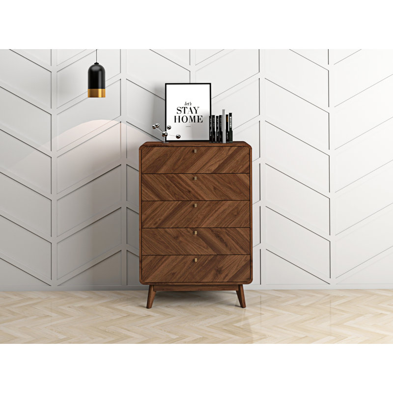 Kalmar 80cm W 5 - Drawer Chest of Drawers, Columbia Walnut