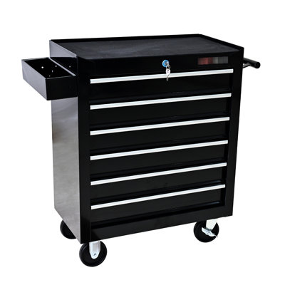 6 Drawer Repair Shop Tool Chest With Lock And -Bearing Drawers - Black Rolling Organizer Secure Locking System