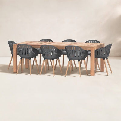 Anautica 8 - Person Teak Wood Patio Dining Set with Rectangular Table