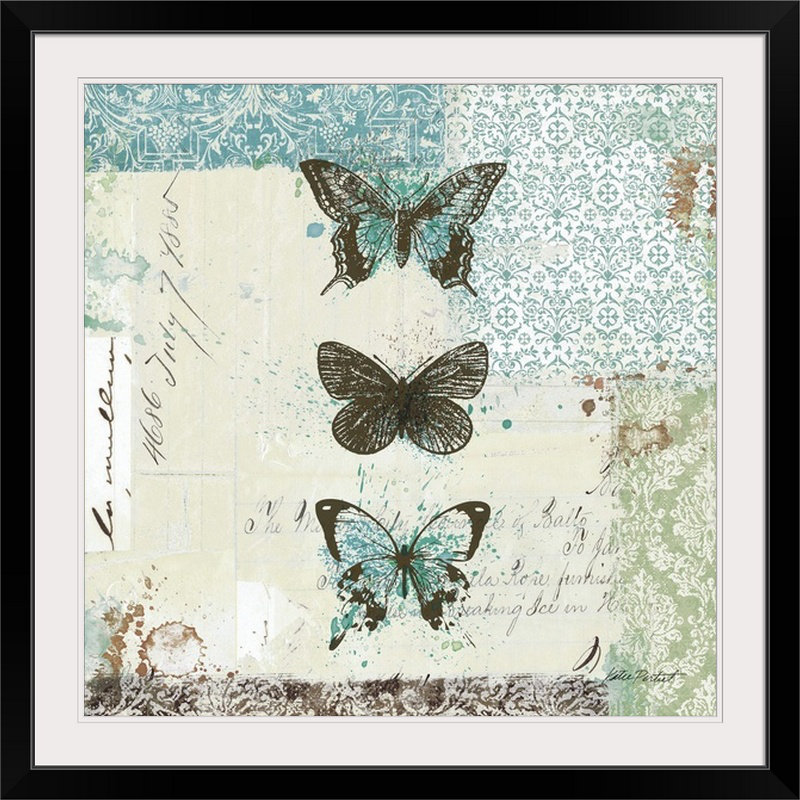 Napolitano, «Bees n Butterflies No. 2 Blue» par Katie pertiet, impression, H 38 po x l 38 po x P 1 po, Cadre noir