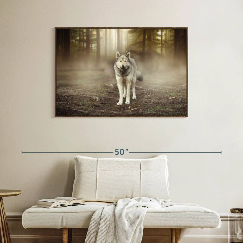 Loup audacieux, Cadre flottant en noyer, 40 po x 27 po