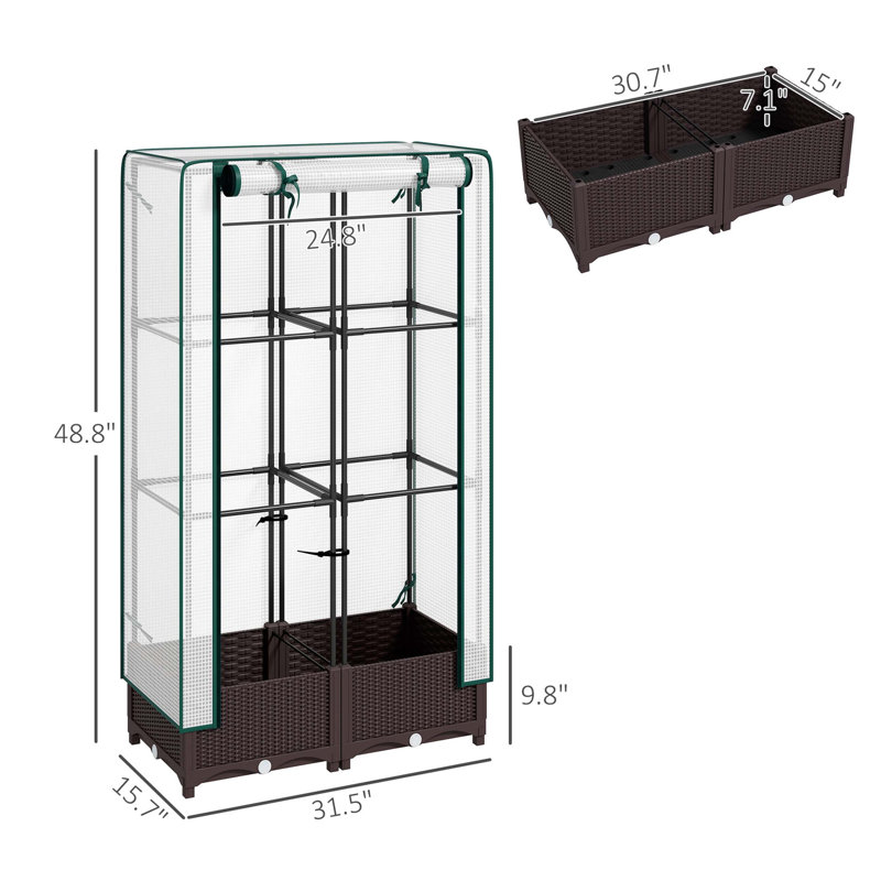Bac à plantes d'extérieur avec treillis, housse de protection, porte à fermeture à glissière, système de drainage et fonction d'arrosage automatique pour les espaces de jardin compacts.