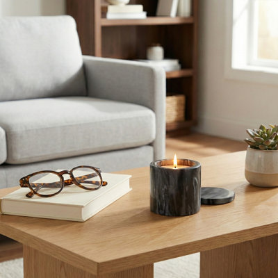 Bougie décorative en pierre de marbre avec couvercle pour le salon - décor moderne parfumé pour la chambre à coucher, la bibliothèque ou la table basse