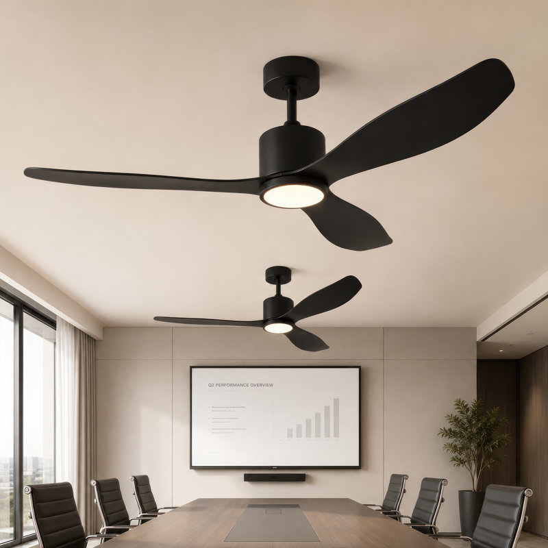 52" Ceiling Fan with Light High-Airflow 6-Speed Remote Control, Reversible Airflow Low Noise DC Motor, Black, Black
