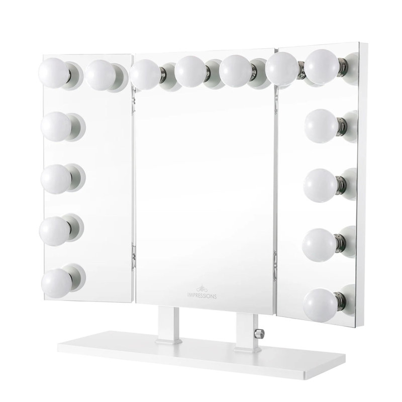 Miroir de coiffeuse Trifecta Plus avec 15 ampoules sphériques à DEL, miroir de maquillage Portrait avec gradateur à bouton