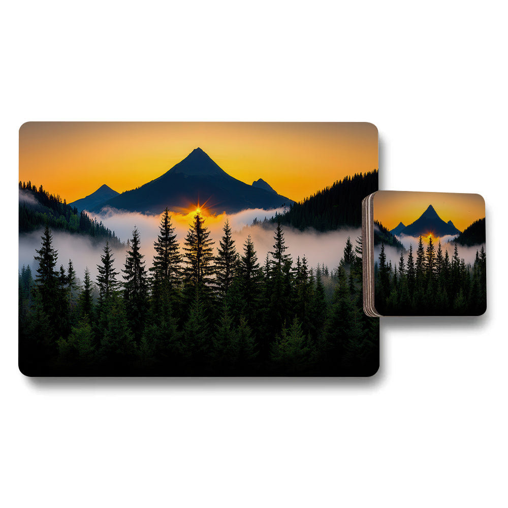 Mountain Sunrise Forest Placemats And Coaster Set Decor